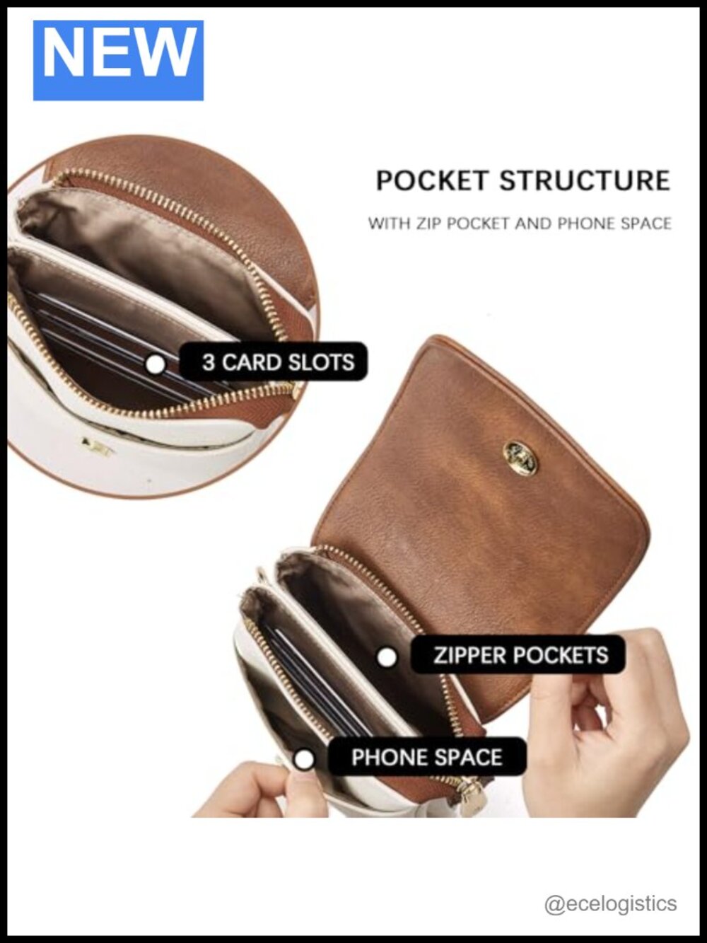 Vegan Leather Crossbody Bag with Phone Pocket Adjustable Strap - Picture 4 of 6